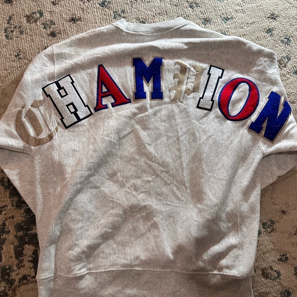 Grey Champion crewneck sweatshirt with gold logo streetwear